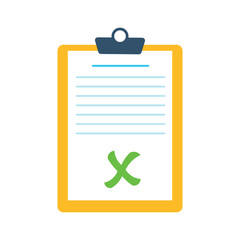 Declaration of denial. Agreement rejected icon. Document with a cross. Document marked with a cross. Wrong information. Business document with a green cross