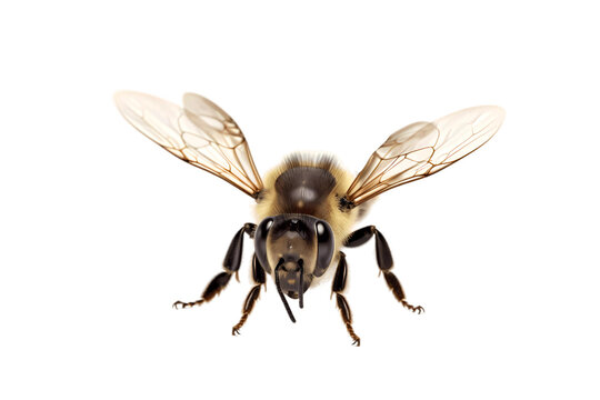 a stunning bee is flying, isolated on transparent background, macro, incredible pollinator, generative AI
