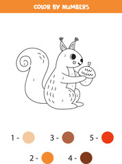 Color cartoon squirrel by numbers. Worksheet for kids.