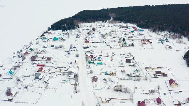 Western Siberia, Khanty-Mansi Autonomous Okrug, Tundrino village. Aerial view.