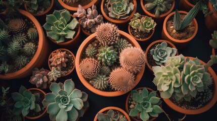 Obraz na płótnie Canvas Succulent plants in clay pot. cactus succulents decoration top view. Generative AI.