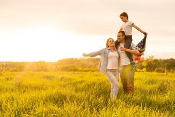 Summer American Family with United States Flag