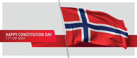 Norway constitution day vector banner, greeting card.