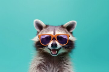 pet raccoon background sound animal music young portrait party fun glasses. Generative AI.