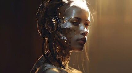 Cyborg woman. Ai female robot sci-fi technology paining style illustration created with generative ai