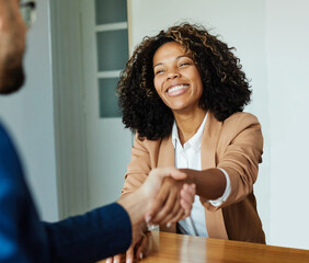 young business businesswoman handshake hand shake shaking meeting agreement office teamwork partner...