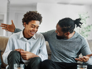 father son family man child conversation talking parent boy happy discussion communication together...