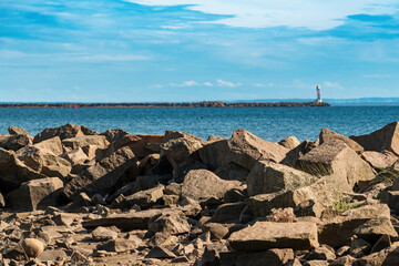 Large rocks on Kattegat sea shoreline near the swedish town of Halmstad