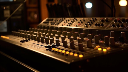  sound mixer control, equipment for sound mixer control, electornic device, 
high-precision and long-stroke faders ,faders and sliders, Generative AI 