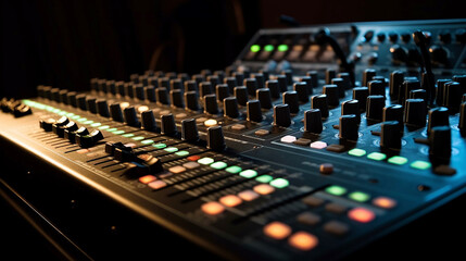  sound mixer control, equipment for sound mixer control, electornic  device, 
high-precision and long-stroke faders ,faders and sliders, Generative AI 
