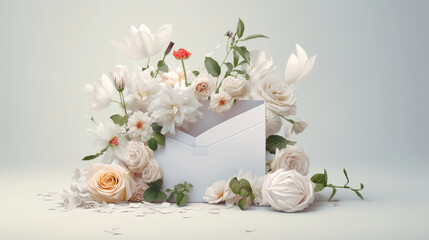 concept of good news. postal letters from which beautiful flowers emerge. generative ai