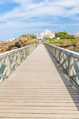 Fototapeta premium Footbridge of the Rocher de la Vierge rock in Biarritz, France