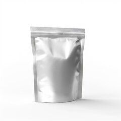 Fototapeta na wymiar Empty metalic pouch mockup, packet, white background 