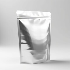 Empty metalic pouch mockup, packet, white background " ai generated "