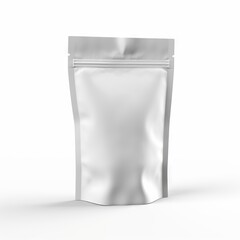 Empty metalic pouch mockup, packet, white background " ai generated "