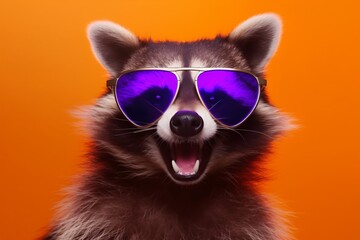 fun glasses techno raccoon party background animal music portrait pet young. Generative AI.