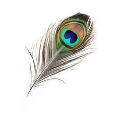 Peacock feather on white background