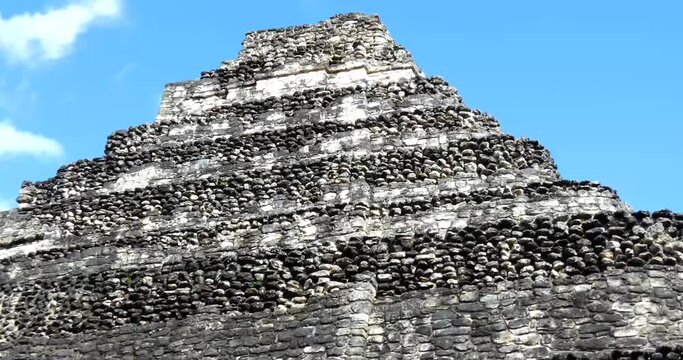 Temple 1 at Chacchoben, Mayan archeological site, Quintana Roo, Mexico. Camera tilt up.