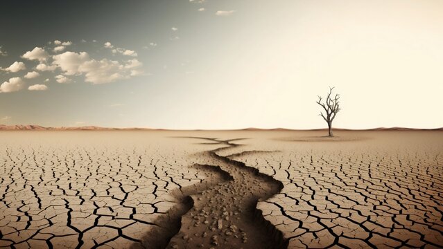 Dry-up riverbed. Drought concept. Generative AI © Yauheni