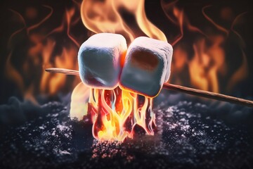 Fire roasted marshmallow, close up. Generative AI