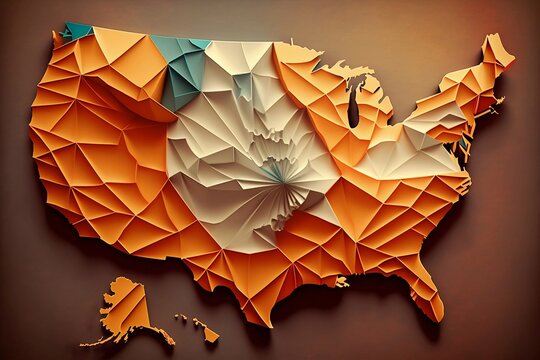 United States of American map. Origami style. Generative AI