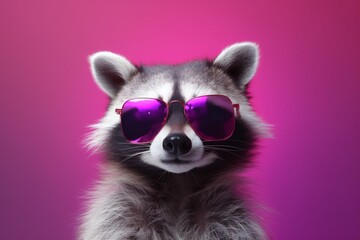 background animal club fun glasses portrait raccoon young music pet party. Generative AI.