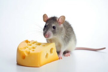 Cute rat near cheese. Generate Ai