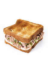 Tuna sandwich with mayo and vegetables isolated on whtie background
