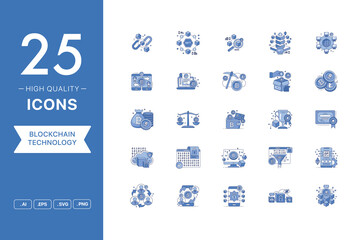 Vector set of Blockchain icons. The collection comprises 25 vector icons for mobile applications and websites.