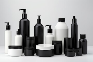realistic blank label skin care products with black from generative ai