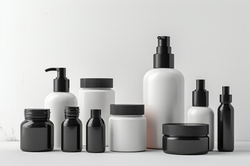realistic blank label skin care products with black from generative ai