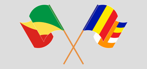Crossed and waving flags of Republic of the Congo and Buddhism