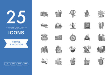 Vector set of Travel icons. The collection comprises 25 vector icons for mobile applications and websites.