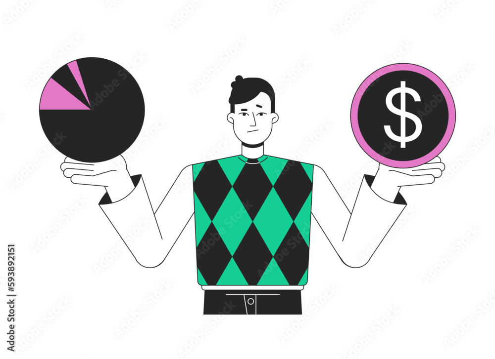 Poster startup risk assessment flat line concept vector spot illustration. operations analyst 2d cartoon ou