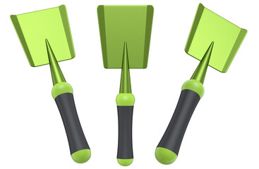 Set of garden tools and supplies for gardener and flower pots in garden