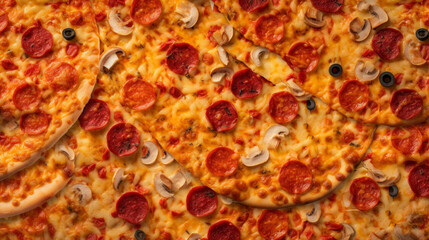 Delicious juicy pizza top view. Al generated