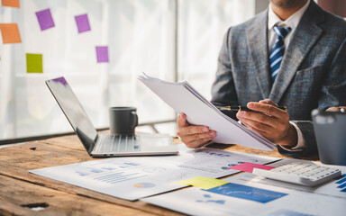 Fototapeta premium Business people meeting for business plan, finance, brainstorming, accounting, tax and brokerage
