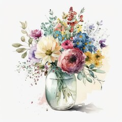 Flowers watercolor. Flower watercolour. Flower watercolours isolated on white background. Generative AI.
