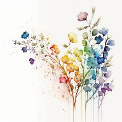 Flowers watercolor. Flower watercolour. Flower watercolours isolated on white background. Generative AI.