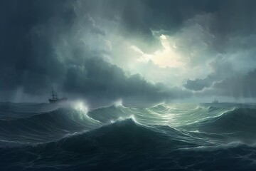 Stormy blue ocean. Generate Ai