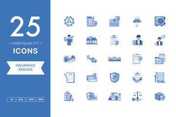 Naklejka premium Vector set of Insurance icons. The collection comprises 25 vector icons for mobile applications and websites.