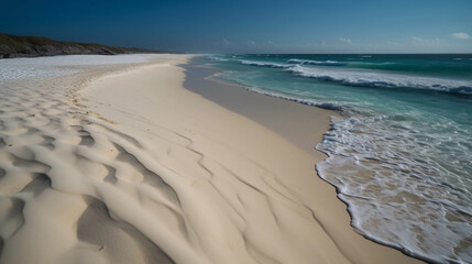 wonderful beach in the sun with few clouds, some rocks and shallow water