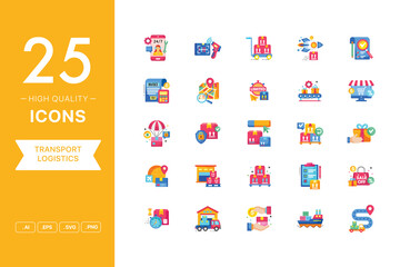 Vector set of Logistics icons. The collection comprises 25 vector icons for mobile applications and websites.
