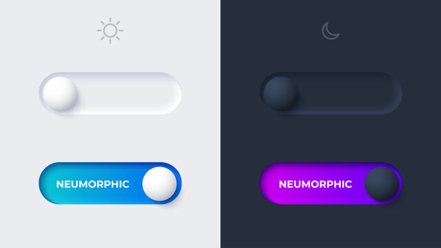 On and off switch in light and dark mode. Neumorphic design template