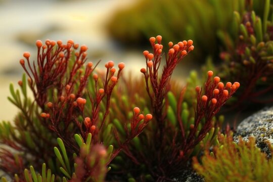 Red salicornia or glasswort close up marsh samphire or pickleweed Generative AI