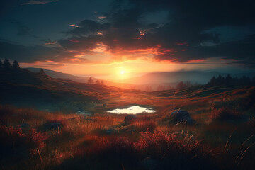 Beautiful landscape. Sunset, warm light. Nature.