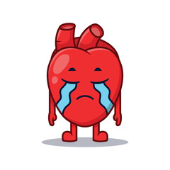 Crying Heart Character Cartoon Vector Illustration