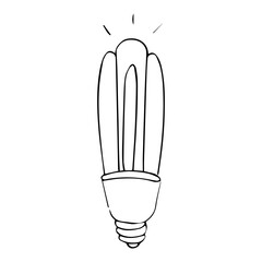 Bulb lamp doodle cartoon comic electricity isolated on white background. Sketch, freehand icon, drawing