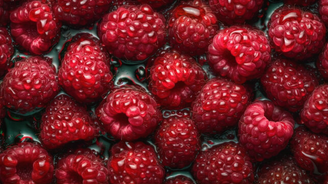 Raspberry background. Fresh red berries. Raspberry fruits horizontal background. Al generated