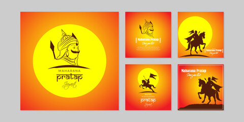 Vector illustration of Maharana Pratap Jayanti social media story feed set mockup template design